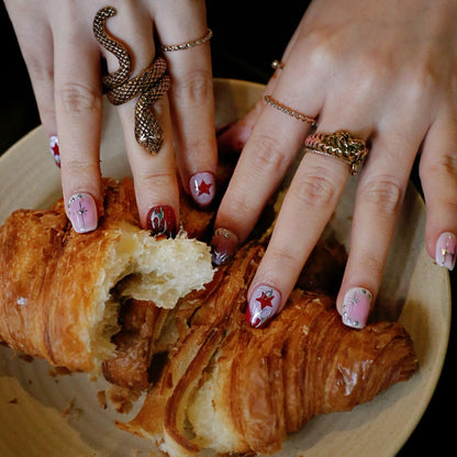 Silver Pink Fire Handmade Press-On Nails