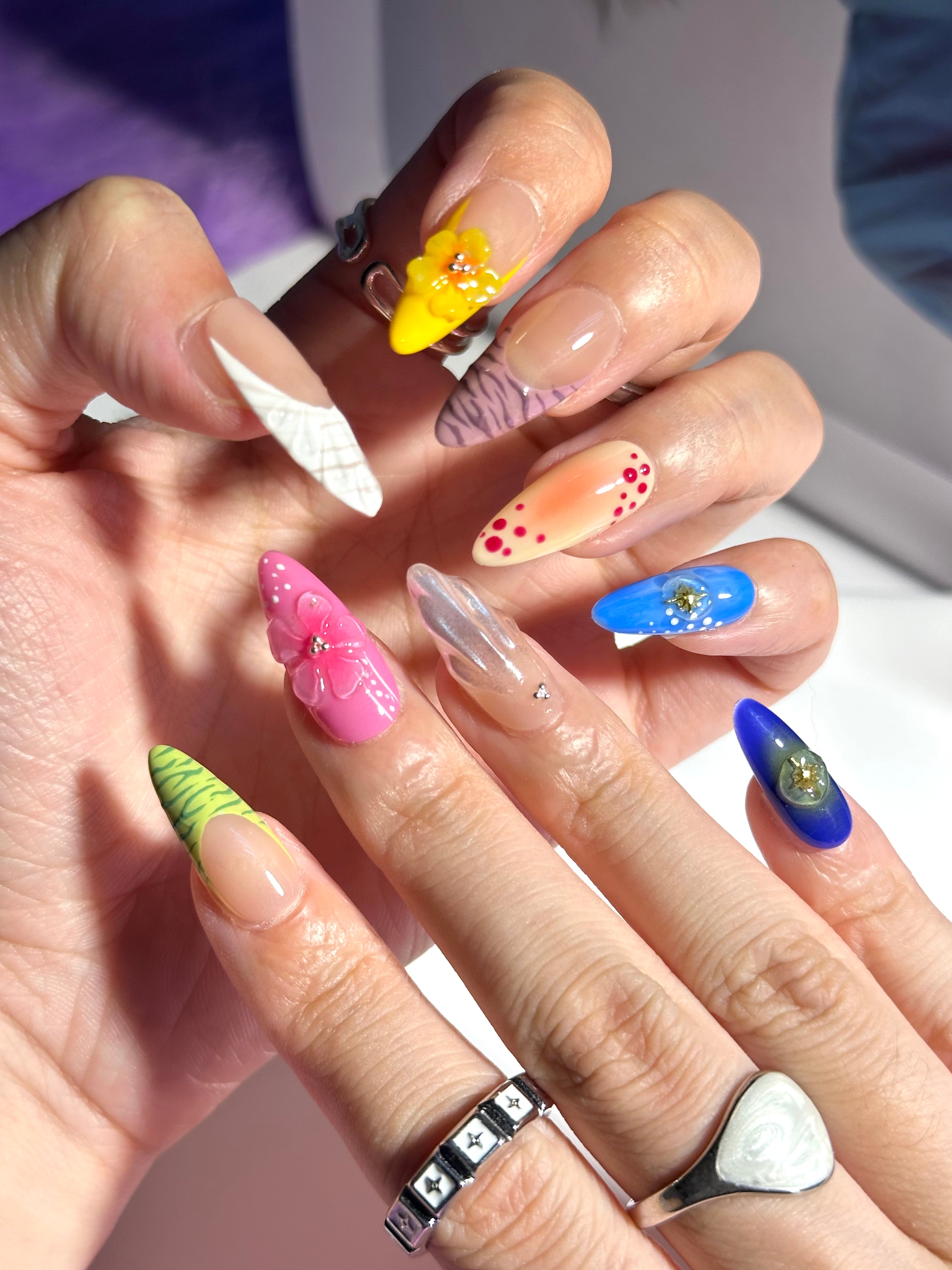 Colorful Flowers 3D Nails