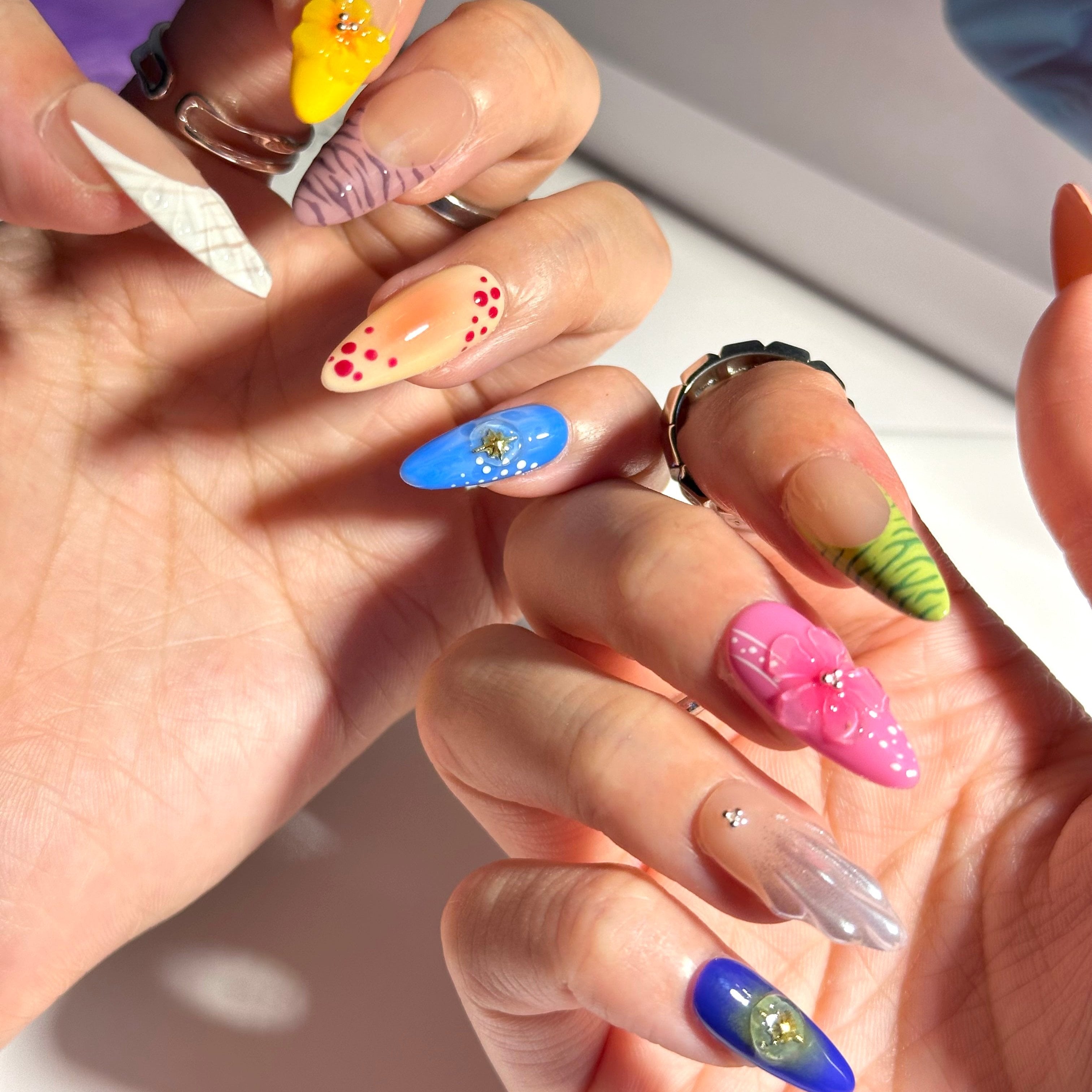 Colorful Flowers 3D Nails