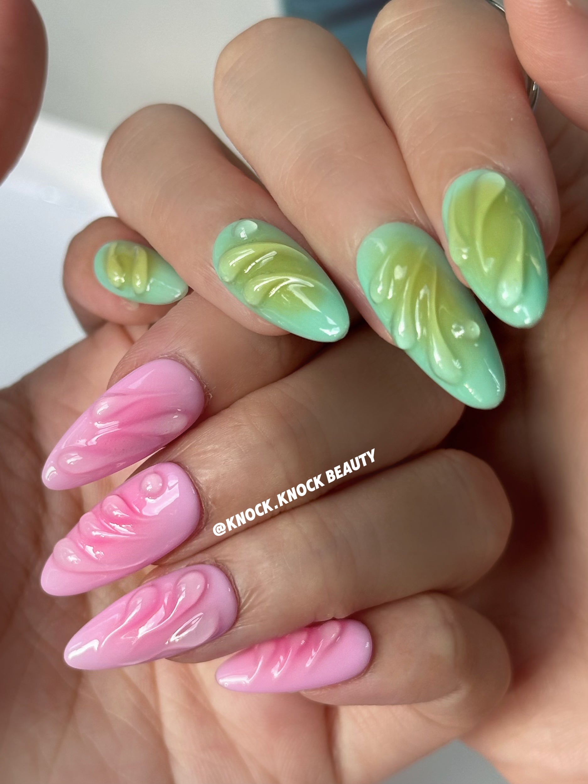Pink & Green 3D Nails