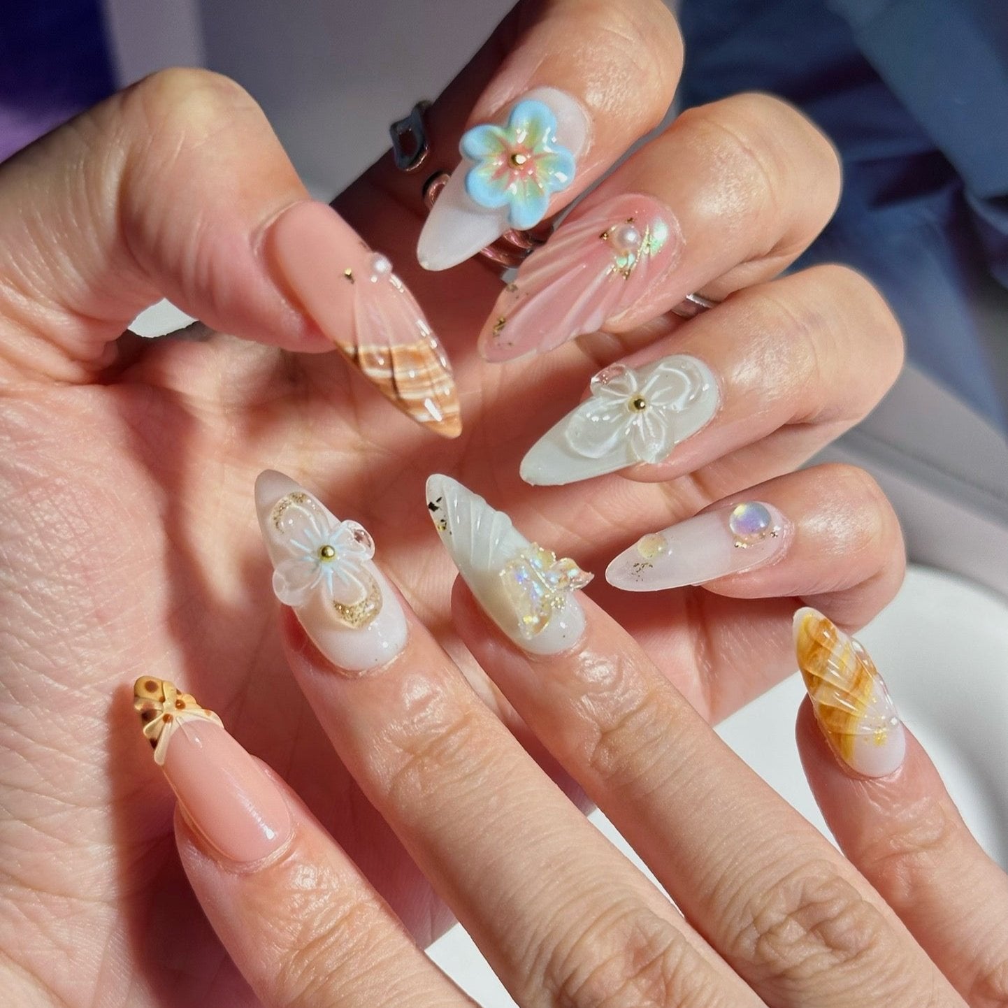 Beach and Shells 3D Nails