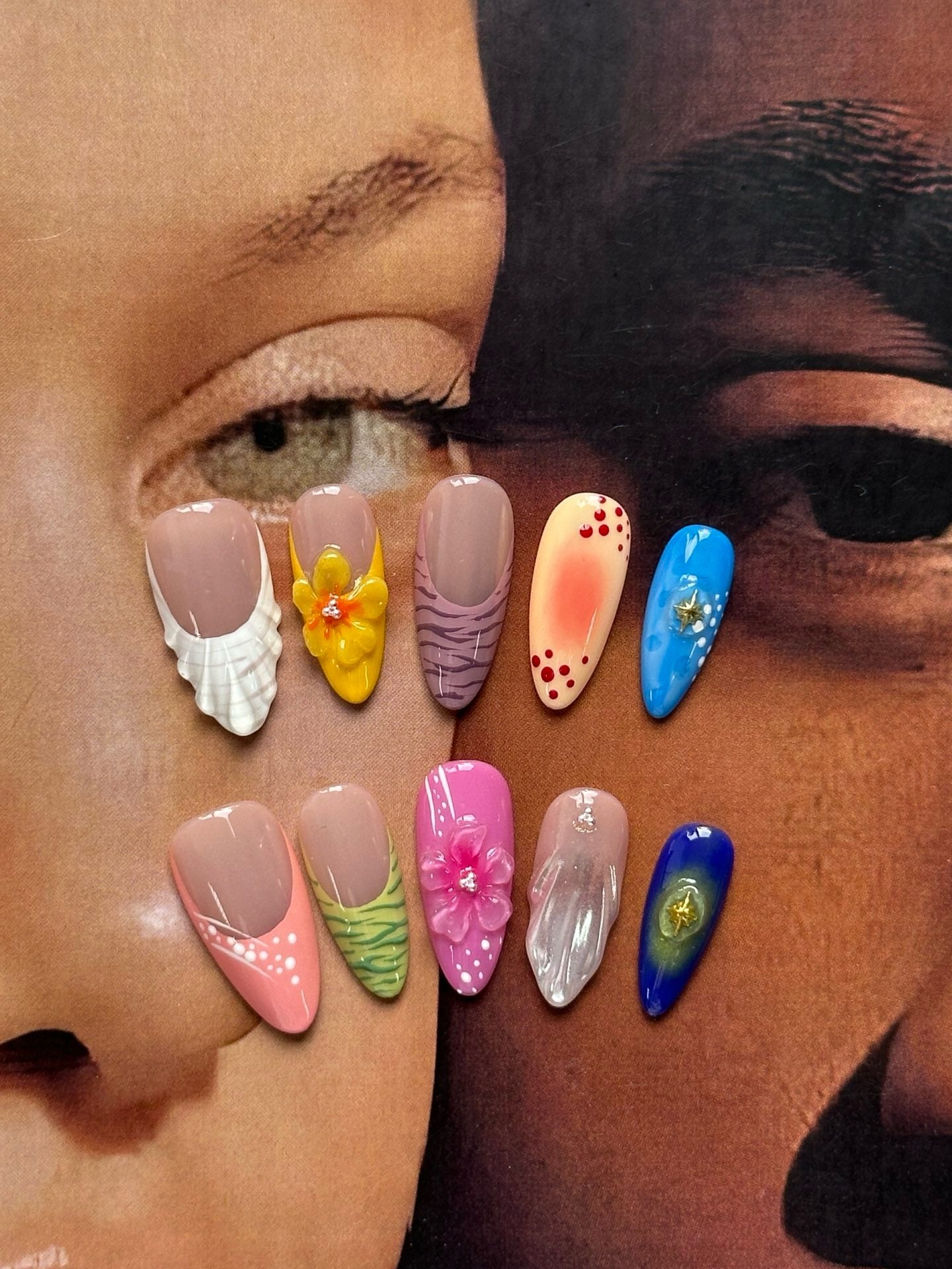 Colorful Flowers 3D Nails
