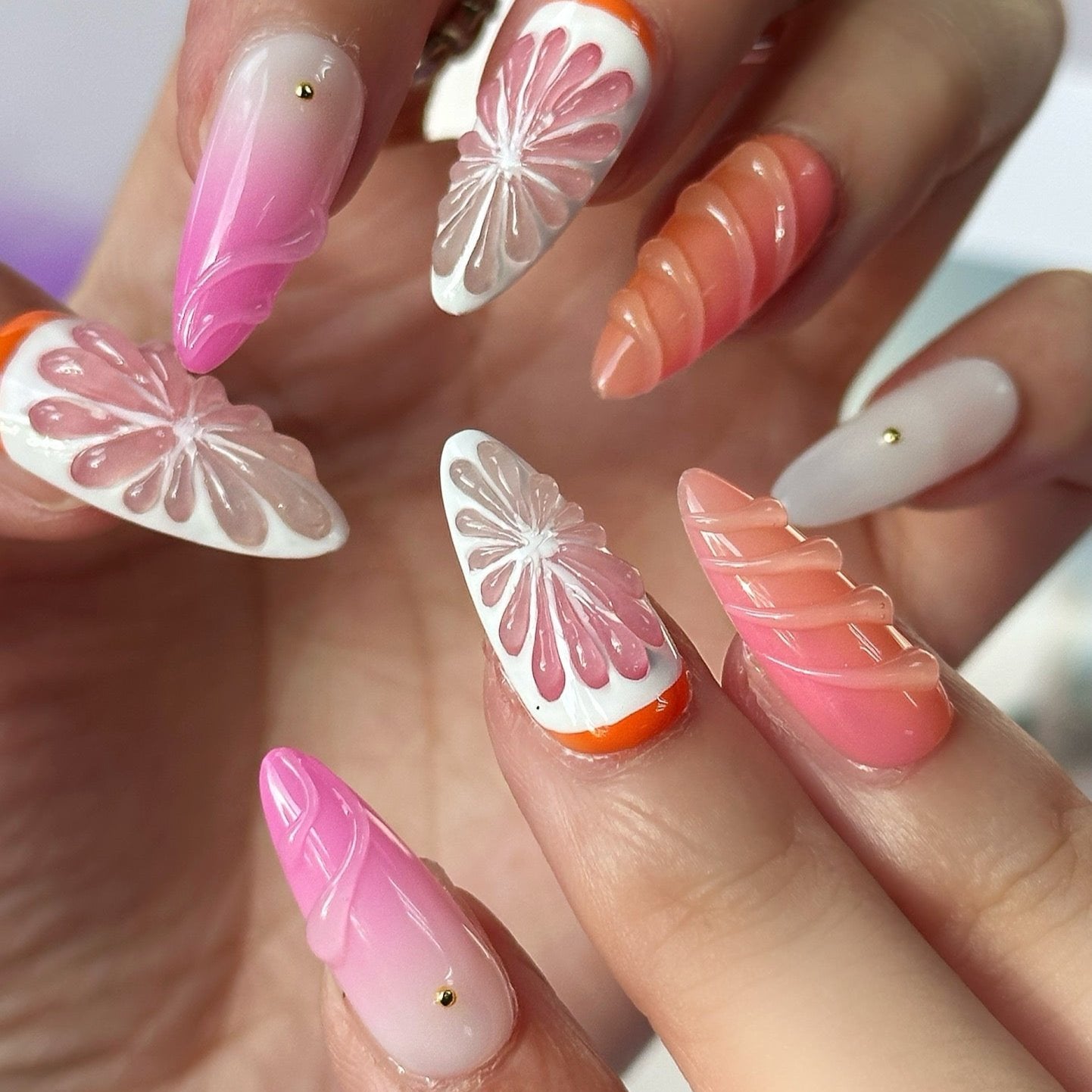 Grapefruit Platter 3D Nails