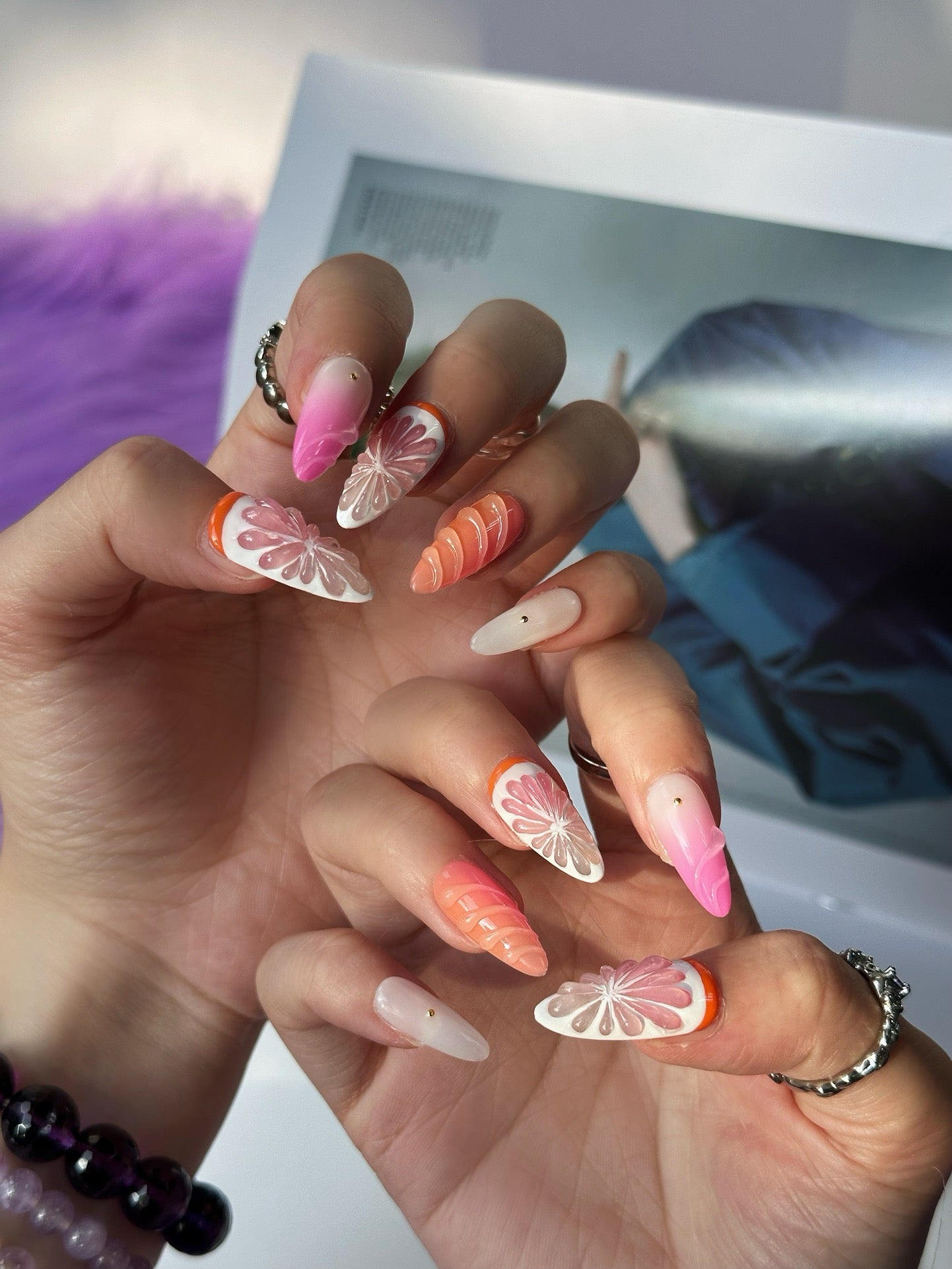 Grapefruit Platter 3D Nails