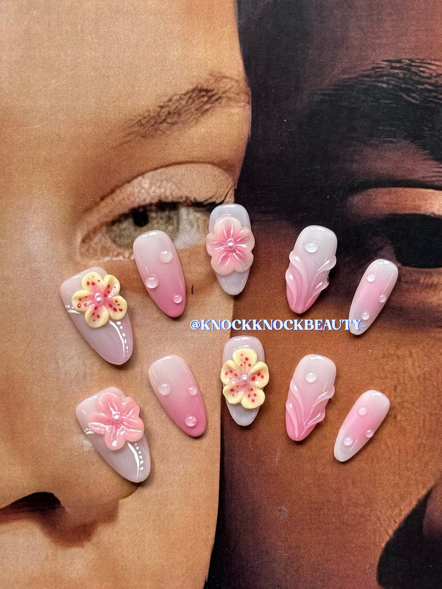 ROSE PINK SHADE 3D HANDMADE PRESS-ON NAILS