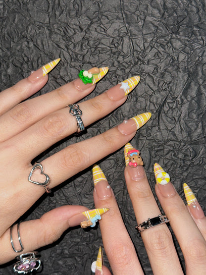 SUMMER  BEACH KITTY HANDMADE PRESS-ON NAILS