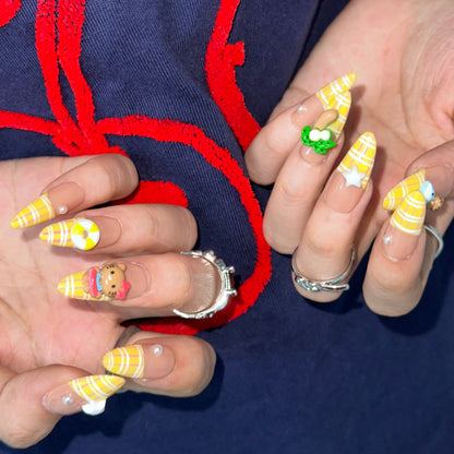 SUMMER  BEACH KITTY HANDMADE PRESS-ON NAILS