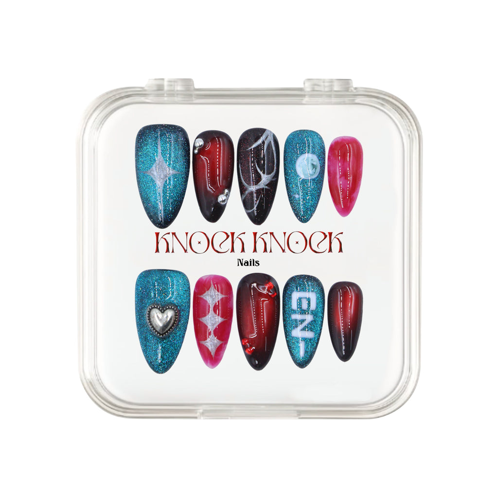 Crimson Thorn uñas press-on K-pop vista frontal