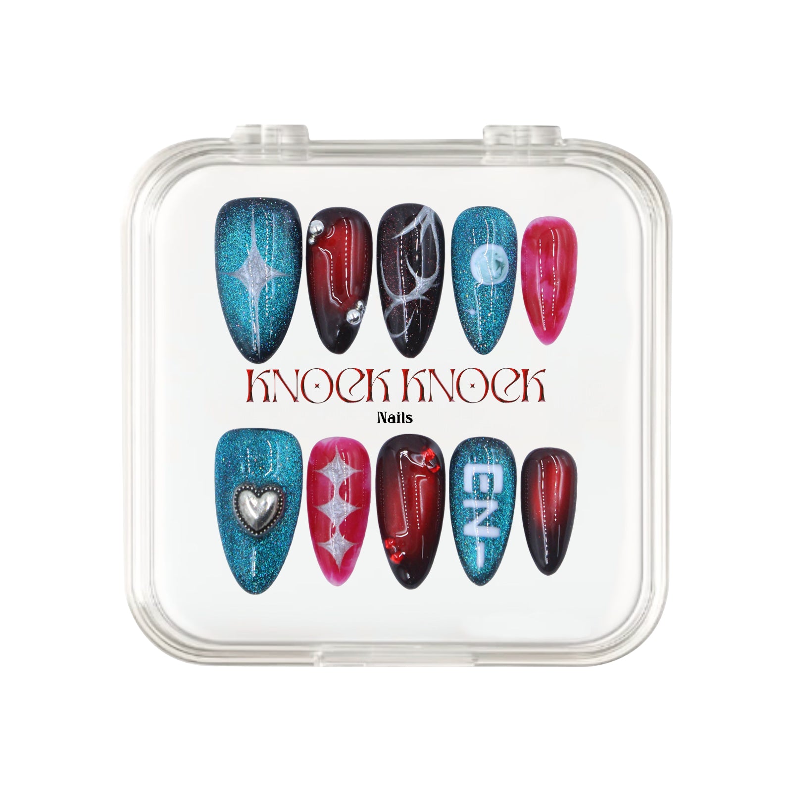 Crimson Thorn uñas press-on K-pop vista frontal