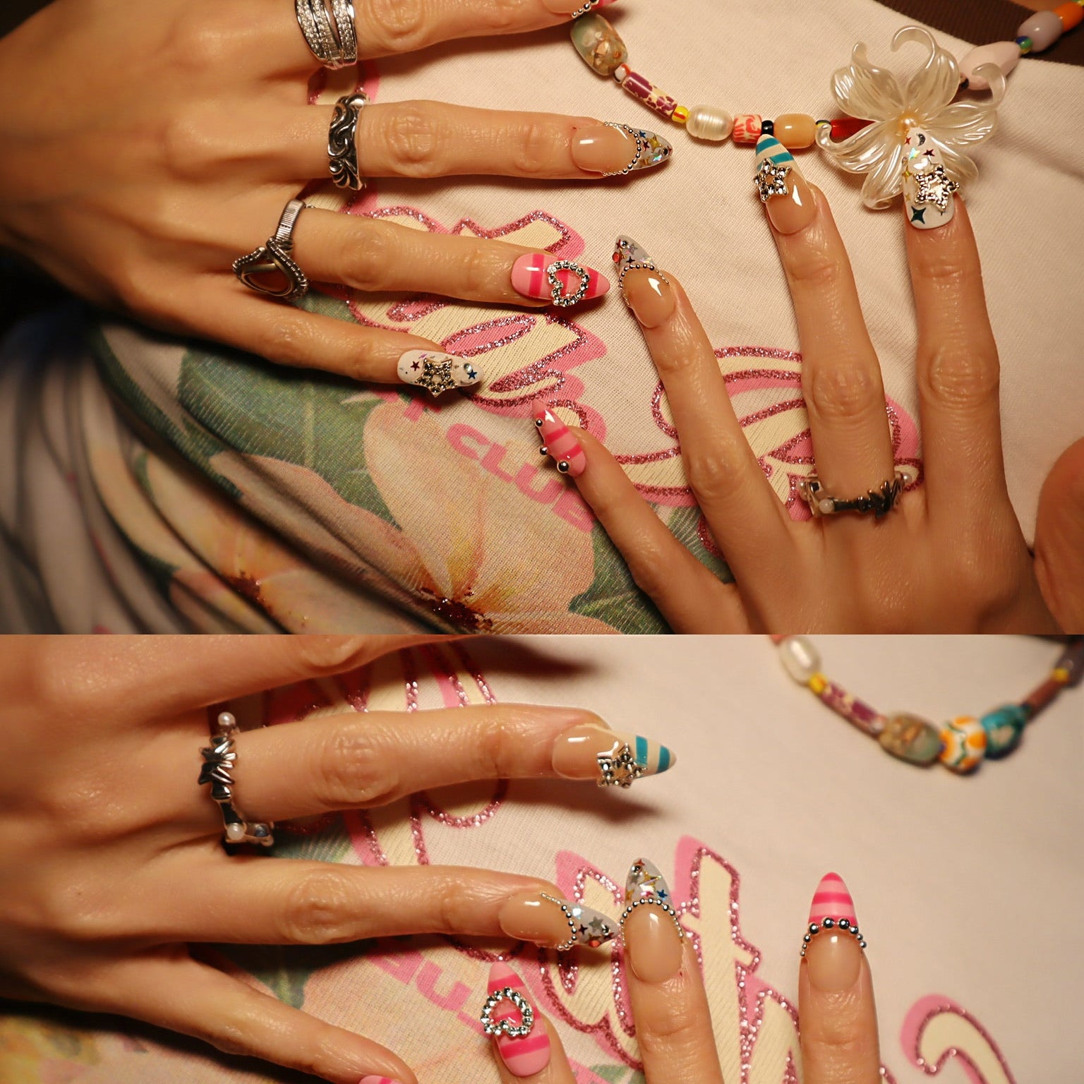 Party Night uñas press-on K-pop en mano