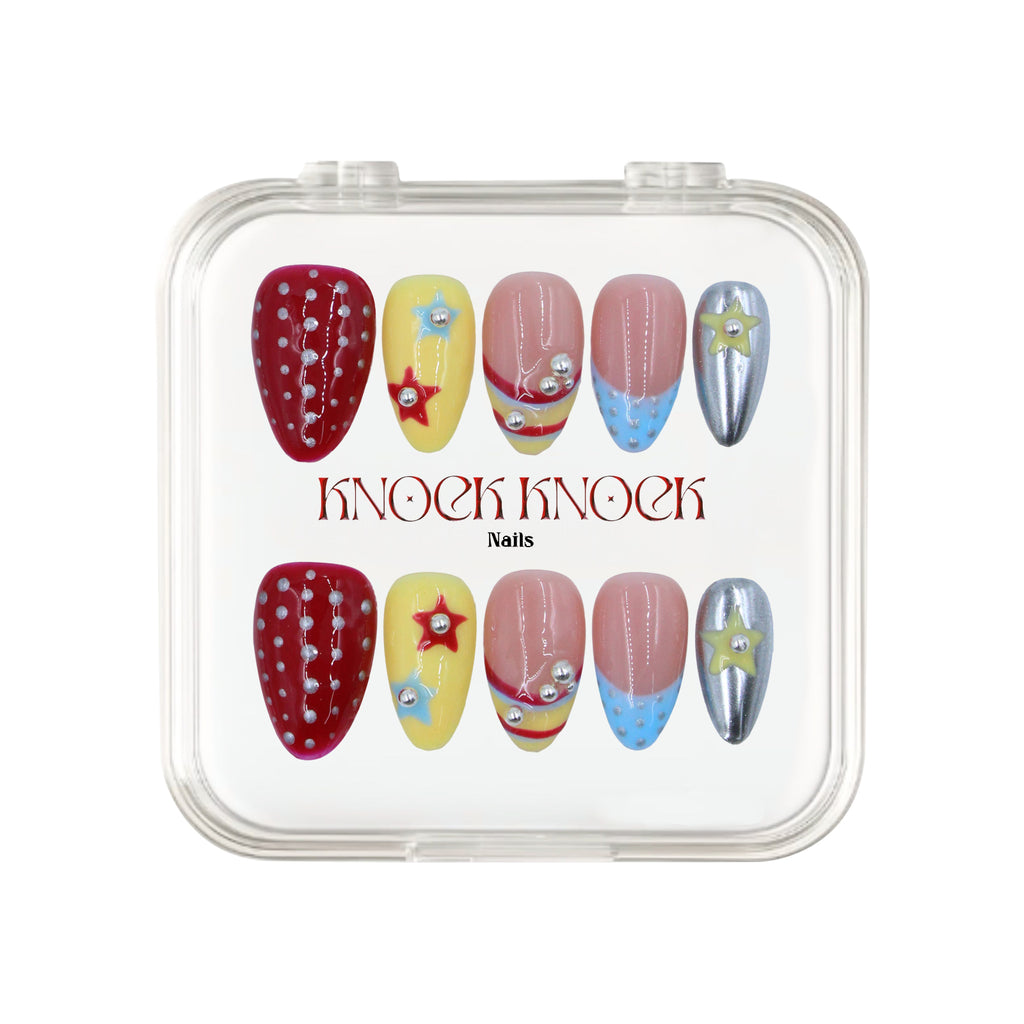 Cosmic Carnival uñas press-on K-pop vista frontal